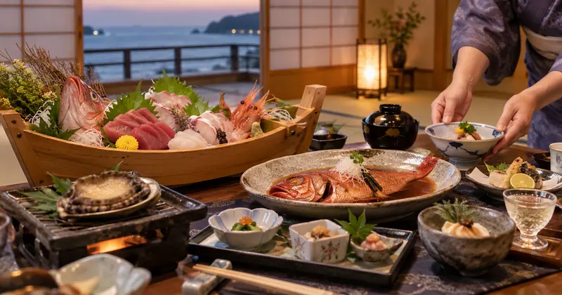 熱海と網代の民宿で提供される地魚の舟盛り