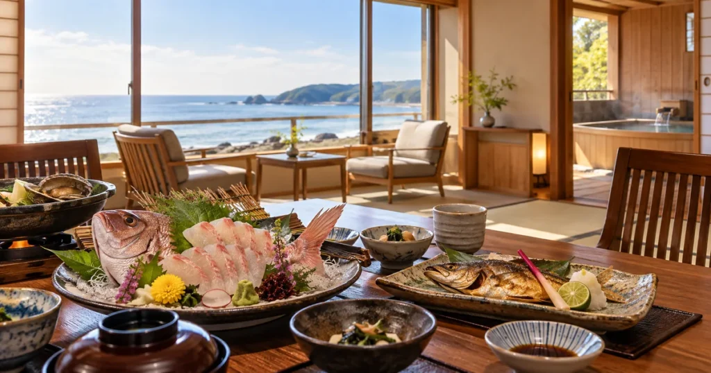 千葉の漁師民宿で楽しむ海鮮料理と温泉のイメージ