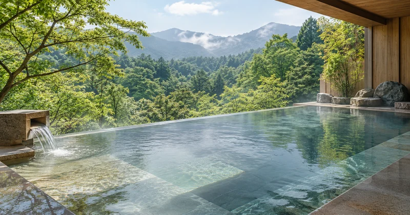 川音の湯の開放感をイメージした、緑を望む屋外の温泉