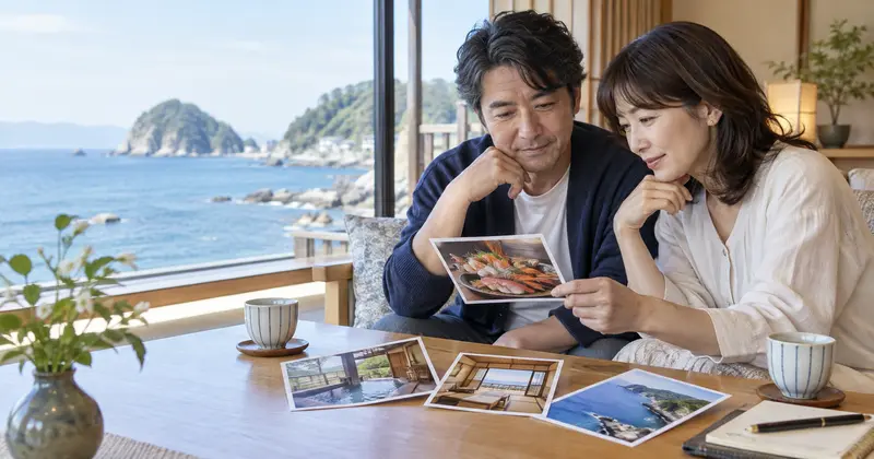 伊豆の料理が美味しい民宿を目的別に選ぶ夫婦