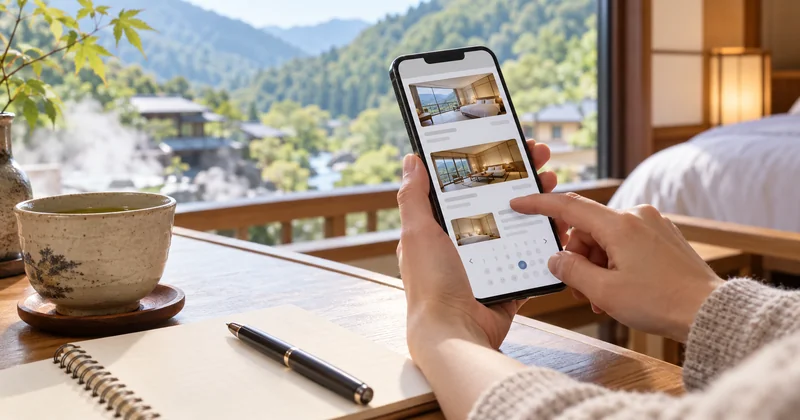 スマートフォンで客室と予約条件を確認するイメージ