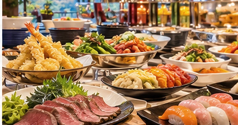 一柳閣本館の夕食朝食バイキングを紹介する和洋料理のイメージ