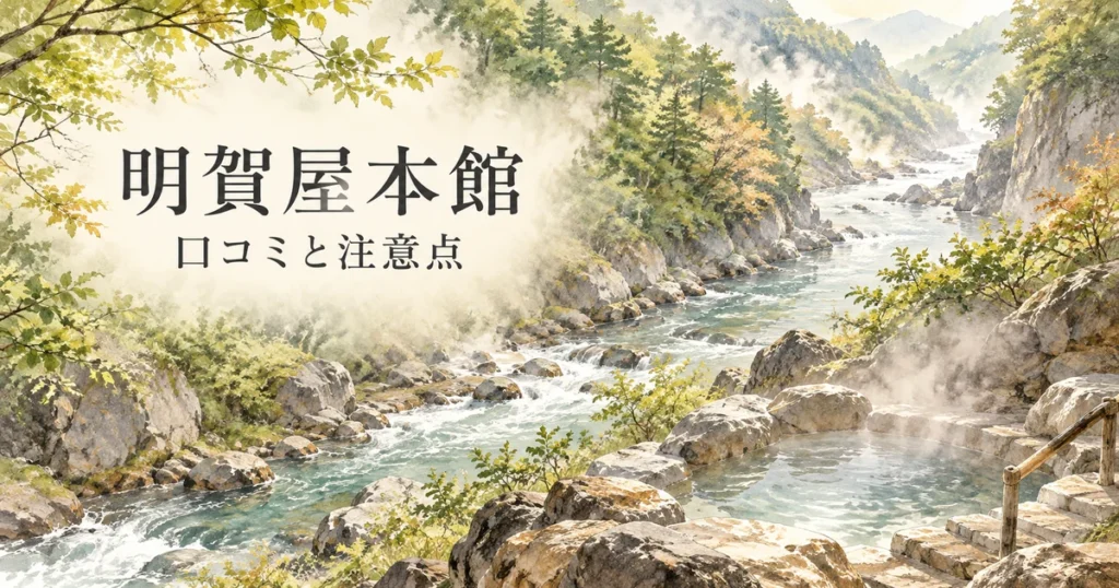 明賀屋本館の口コミ記事を飾る渓流と露天風呂のイメージ