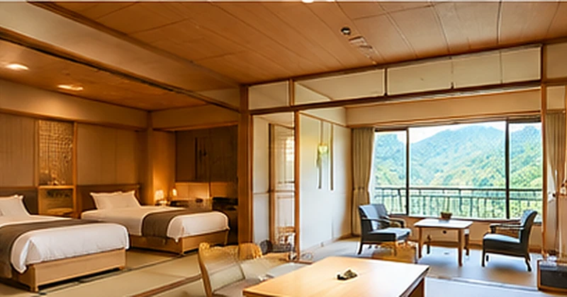 TAOYA川治のスタンダードとスーペリアの部屋の違いを紹介する広い和洋室のイメージ。7つの違い比較表の前