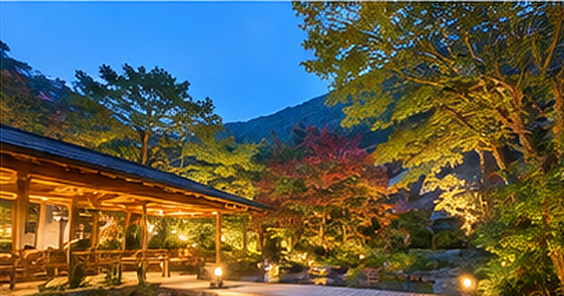 AOYA川治へのアクセスや川治温泉の自然を紹介する旅館と日本庭園のイメージ。基本情報の前