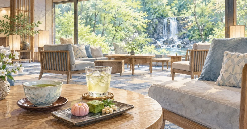 ゆとりろ那須塩原のラウンジ活用を紹介する飲み物とお菓子のイメージ