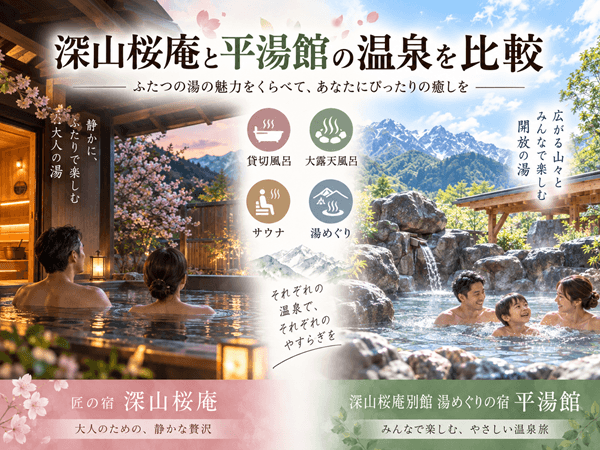 深山桜庵と平湯館の温泉を比較