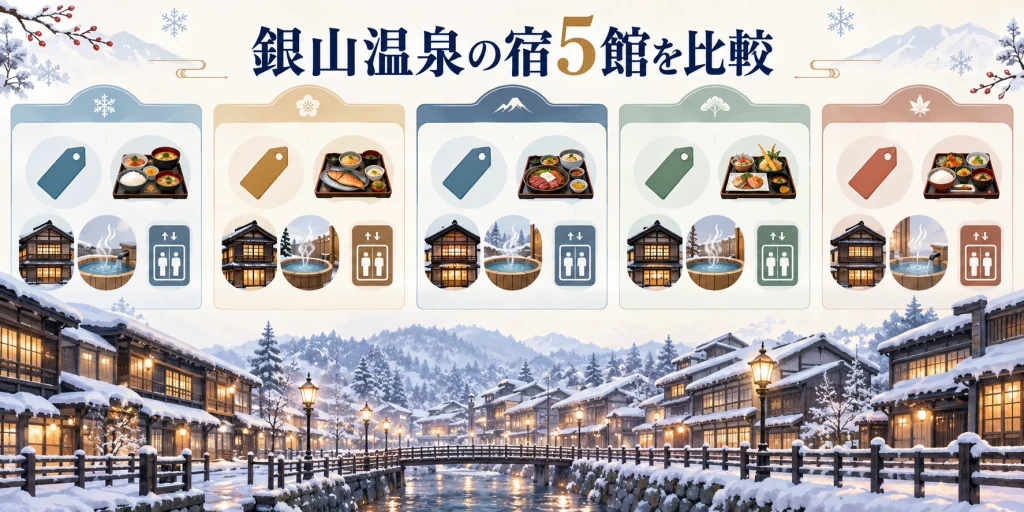 楽天トラベルで予約できる銀山温泉の宿5館を比較