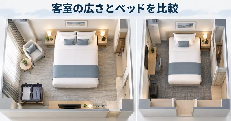 サニーストンホテル本館と別館の客室とベッド比較