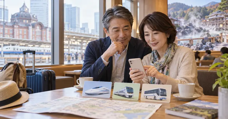 東京から草津温泉への交通手段を選ぶ夫婦