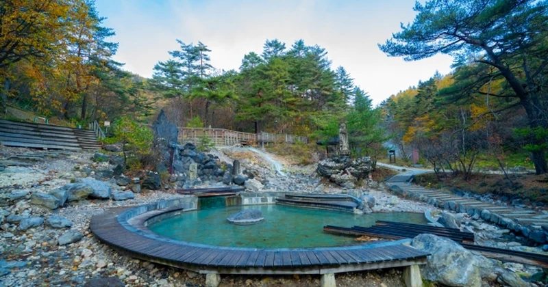 草津温泉の西の河原公園にある温泉の湧出風景。西の河原源泉と宿の違いを解説