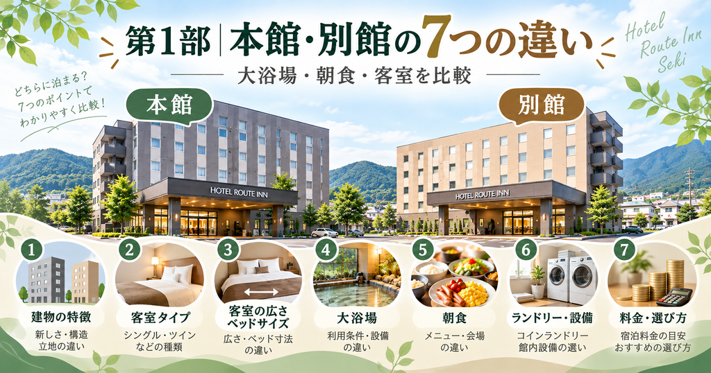 ホテルルートイン関の本館と別館の7つの違いを紹介する比較図