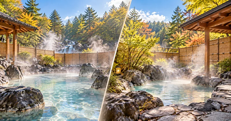 西の河原露天風呂の男湯と女湯の広さや違いを比較するイメージ